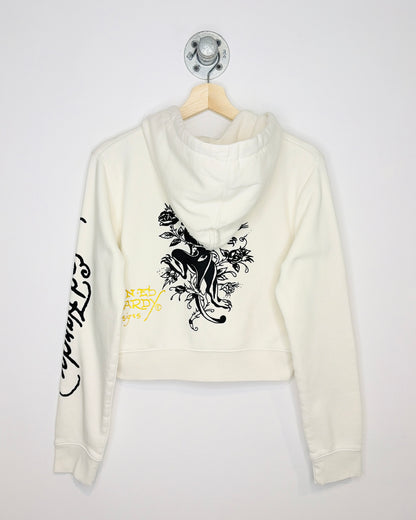 Y2K Ed Hardy White Cropped Zip Up Hoodie