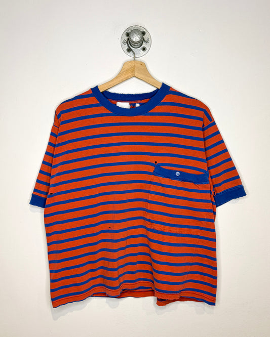 Vintage 90s Boxy & Thrashed Red & Blue Striped Tee Shirt