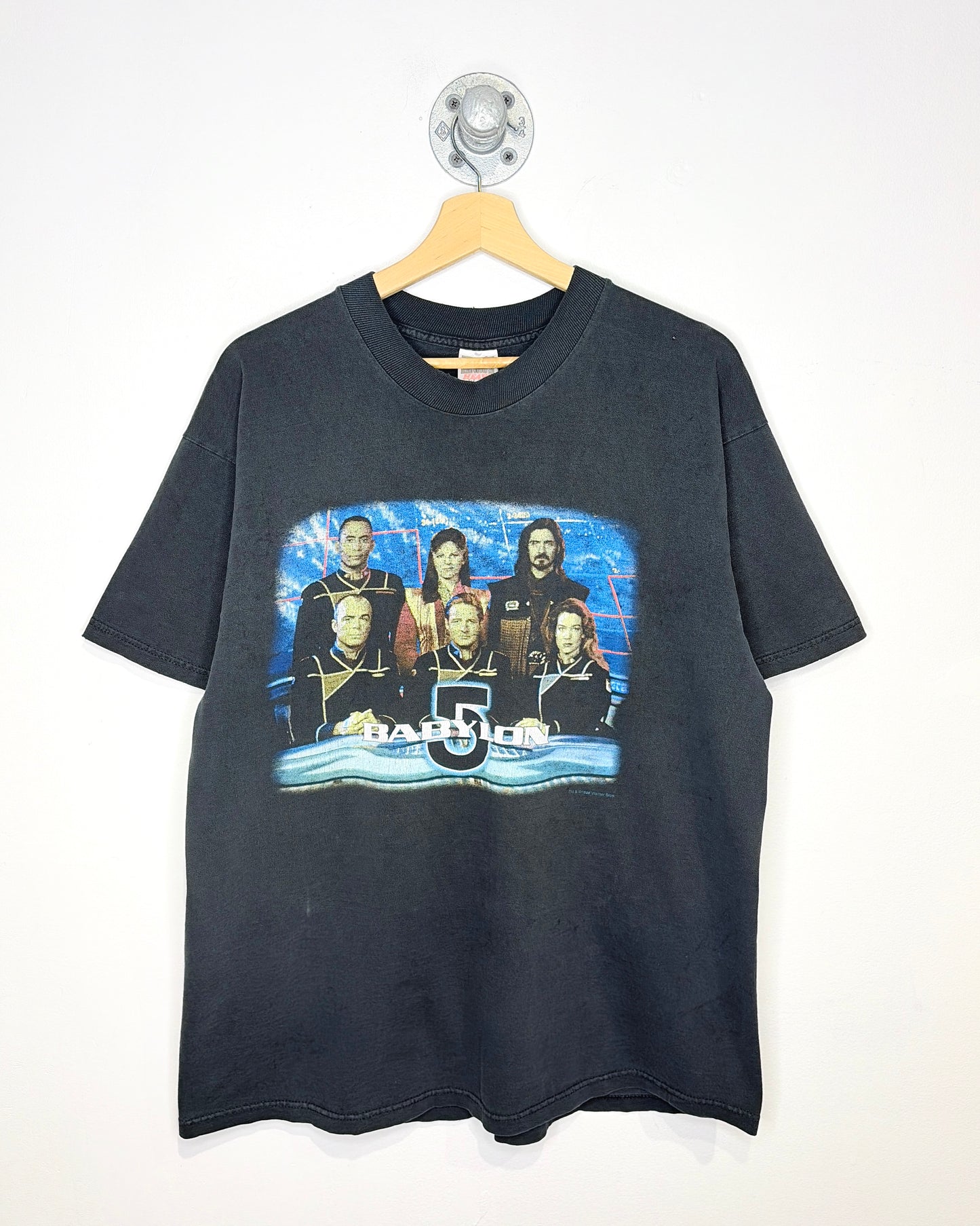 Vintage 1998 Babylon 5 TV Show Faded Black Promo Tee Shirt