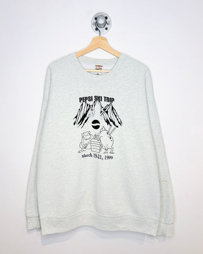 Vintage 1999 Pepsi Ski Trip Distressed Ash Grey Heavyweight Crewneck Sweatshirt