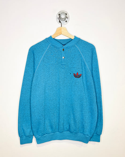 Adidas Two-Snap Henley Speckled Blue Crewneck Sweatshirt