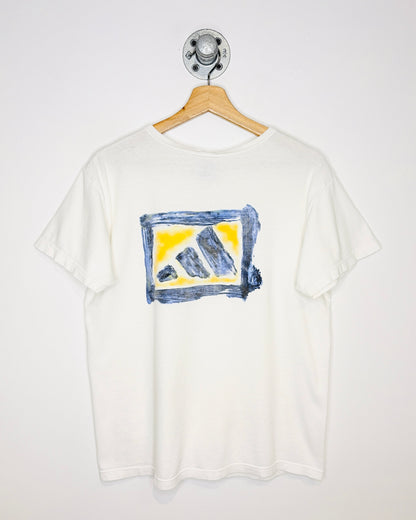 Vintage 90s Adidas Paint Logo White Tee Shirt