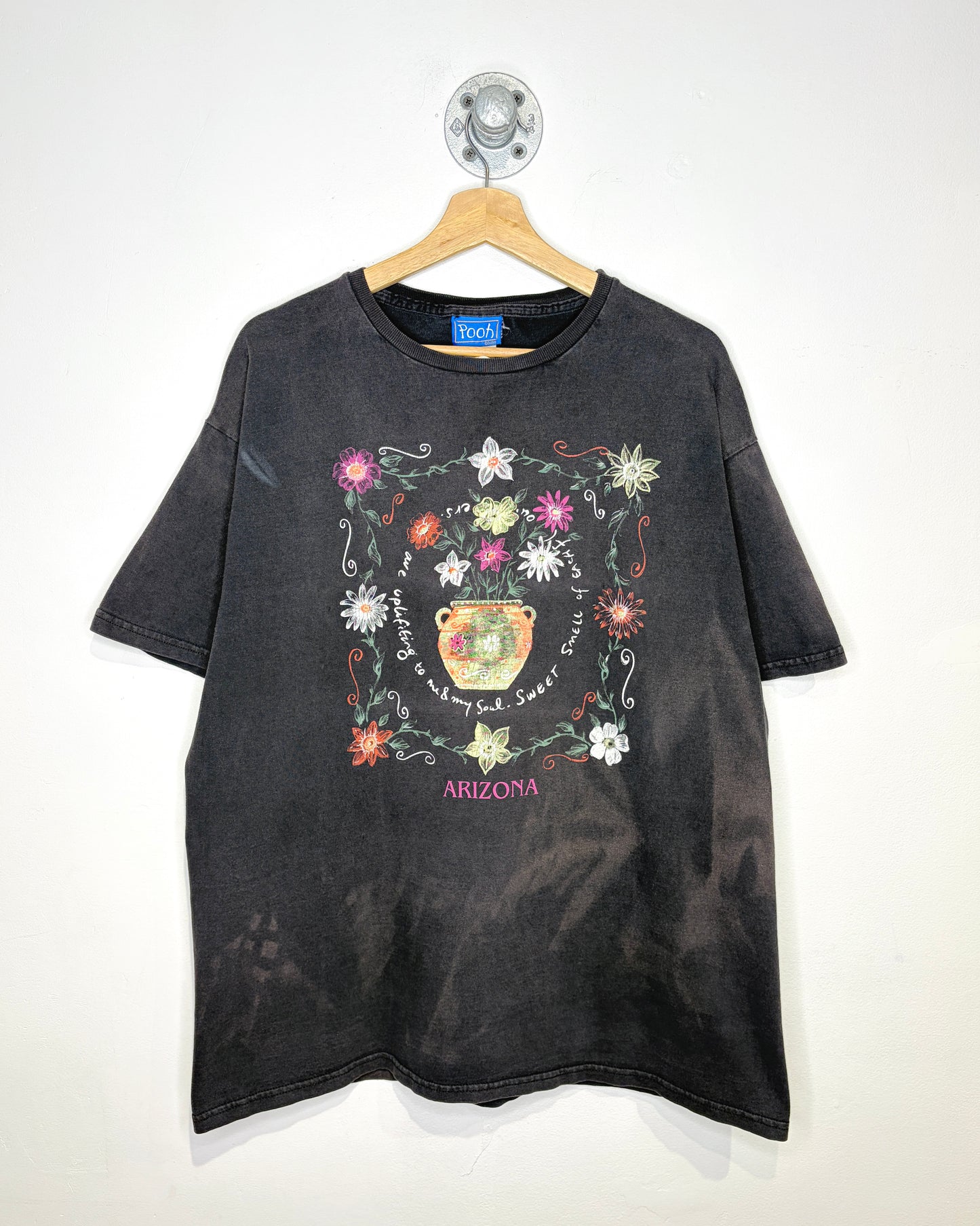 Vintage 90s Winnie The Pooh Flowers Arizona Faded Black Tee Shirt