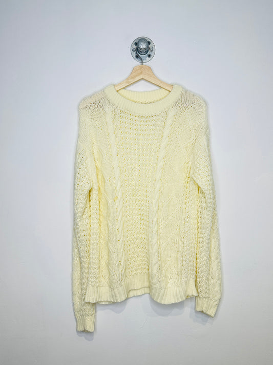 Vintage 1970s Cream Cable Knit Acrylic Sweater
