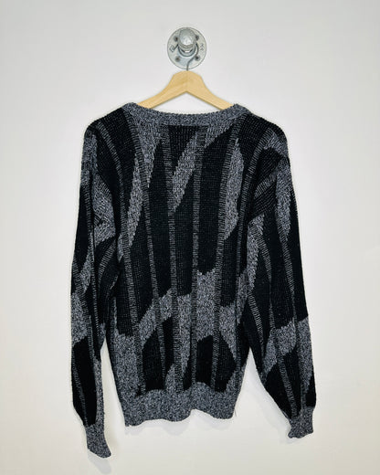 Vintage 1980s New Era Black And Grey Geometric Patterned Acrylic Sweater