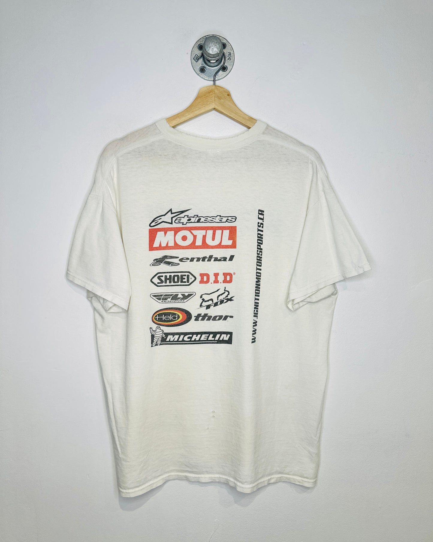2000s Ignition Motorsports Distressed White Tee Shirt