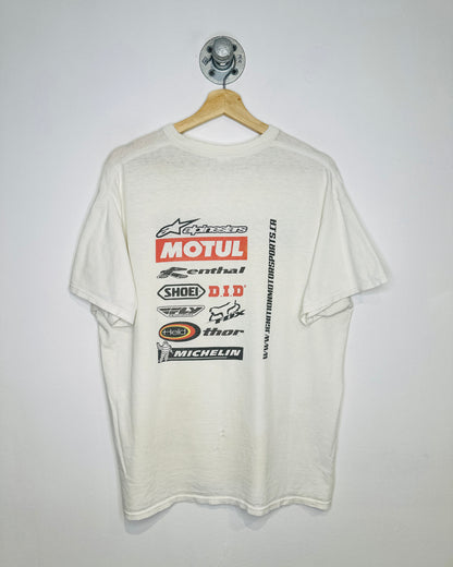 2000s Ignition Motorsports Distressed White Tee Shirt