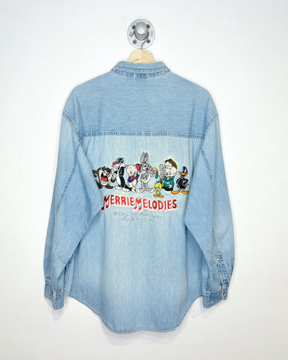 Vintage 1990s Looney Tunes Merrie Melodies Denim Shirt