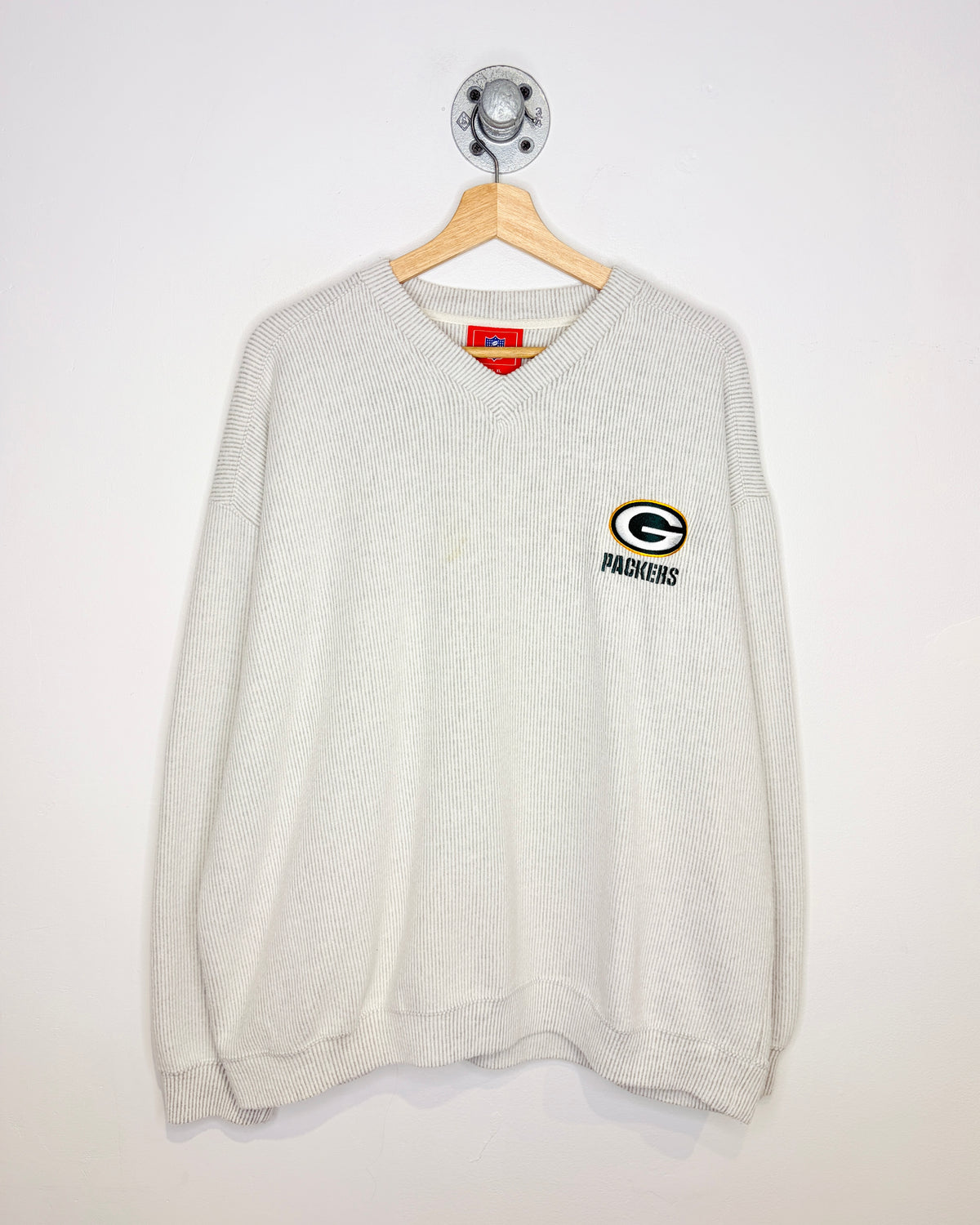2000s NFL Green Bay Packers Light Grey Soft V-Neck Sweatshirt