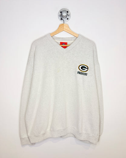 2000s NFL Green Bay Packers Light Grey Soft V-Neck Sweatshirt