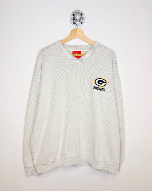 2000s NFL Green Bay Packers Light Grey Soft V-Neck Sweatshirt