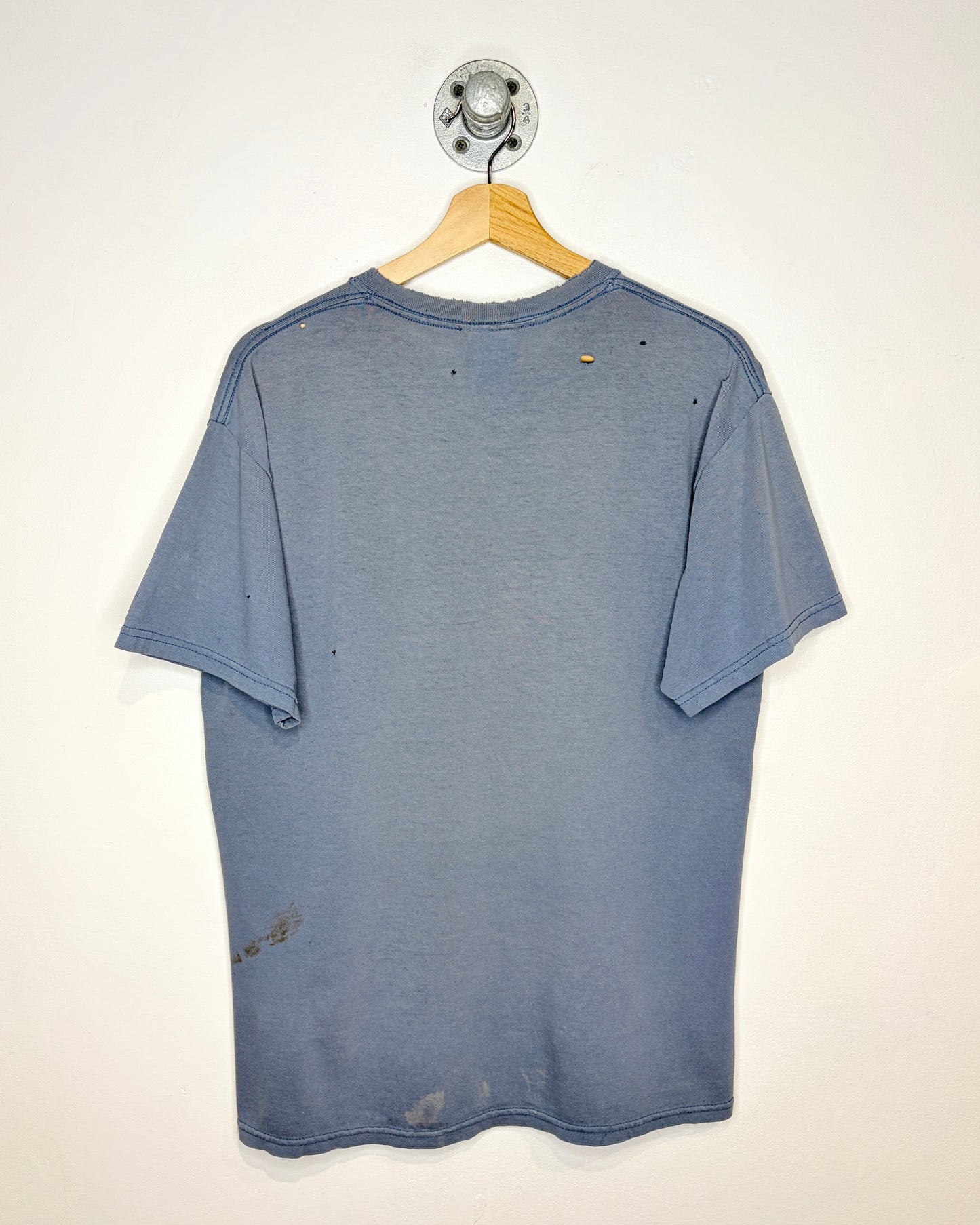 Vintage Mike Wiegele Helicopter Skiing Thrashed Slate Blue Tee Shirt