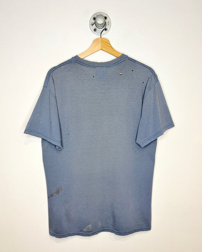 Vintage Mike Wiegele Helicopter Skiing Thrashed Slate Blue Tee Shirt