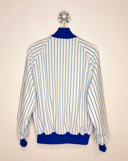 Vintage 90s DeLong Pinstriped White & Blue Varsity Jacket