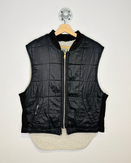 Vintage 80s Marks Work Wearhouse Black Sherpa Lined Vest