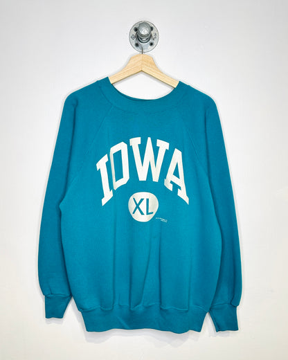 Vintage 90s Iowa Teal Raglan Crewneck Sweatshirt