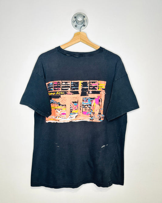 Vintage 90s Champ Zone Surfing Faded Black Tee Shirt