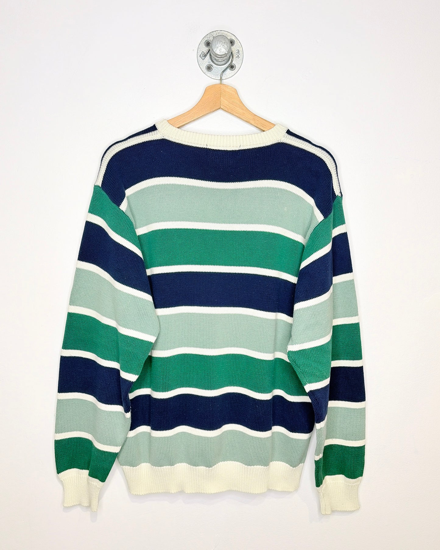 Vintage 90s North Country Navy & Green Striped Sweater
