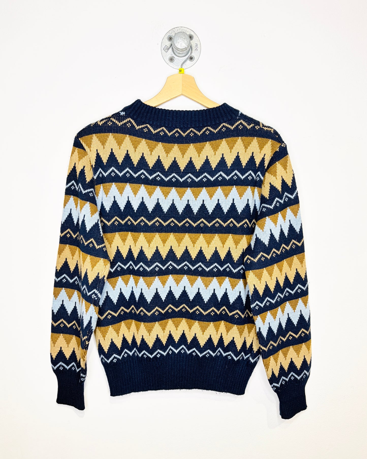 Vintage 1980’s Made In Romania Acrylic Blue And Brown Aztec Sweater