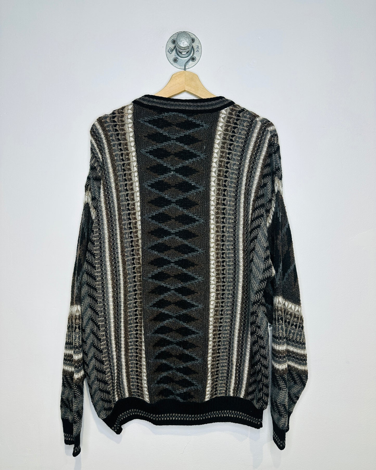 Vintage 1990s City Casuals Geometric Print Brown And Grey Acrylic Blend Sweater