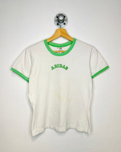 2000s Adidas White & Light Green Baby Tee Shirt