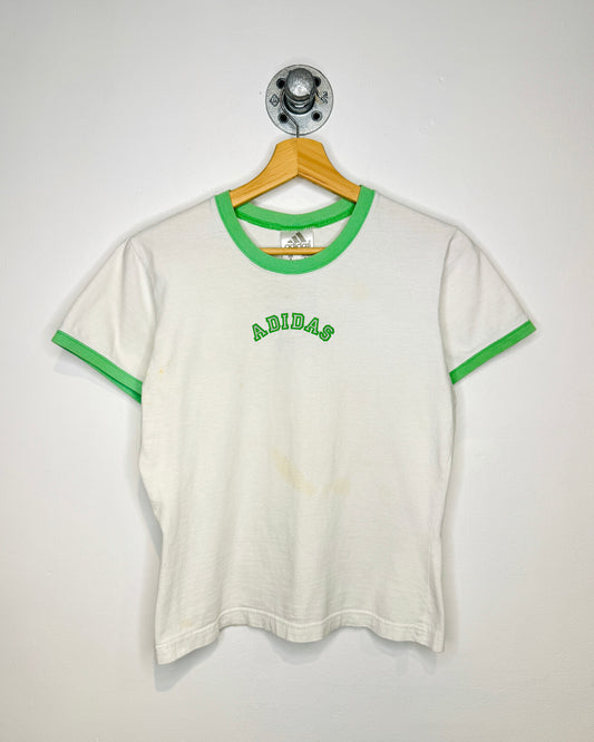 2000s Adidas White & Light Green Baby Tee Shirt