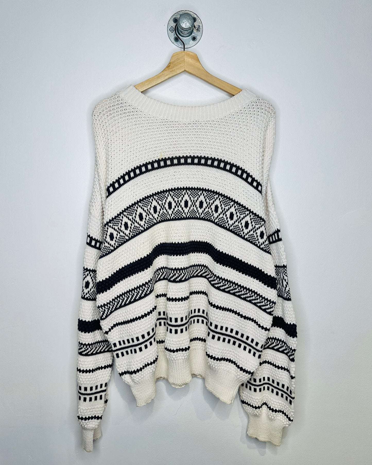 Vintage Sears Patterned White Knit Sweater