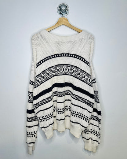 Vintage Sears Patterned White Knit Sweater