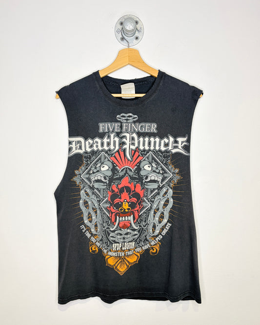 2000s Five Finger Death Punch Faded Black Cut Off Tank Top