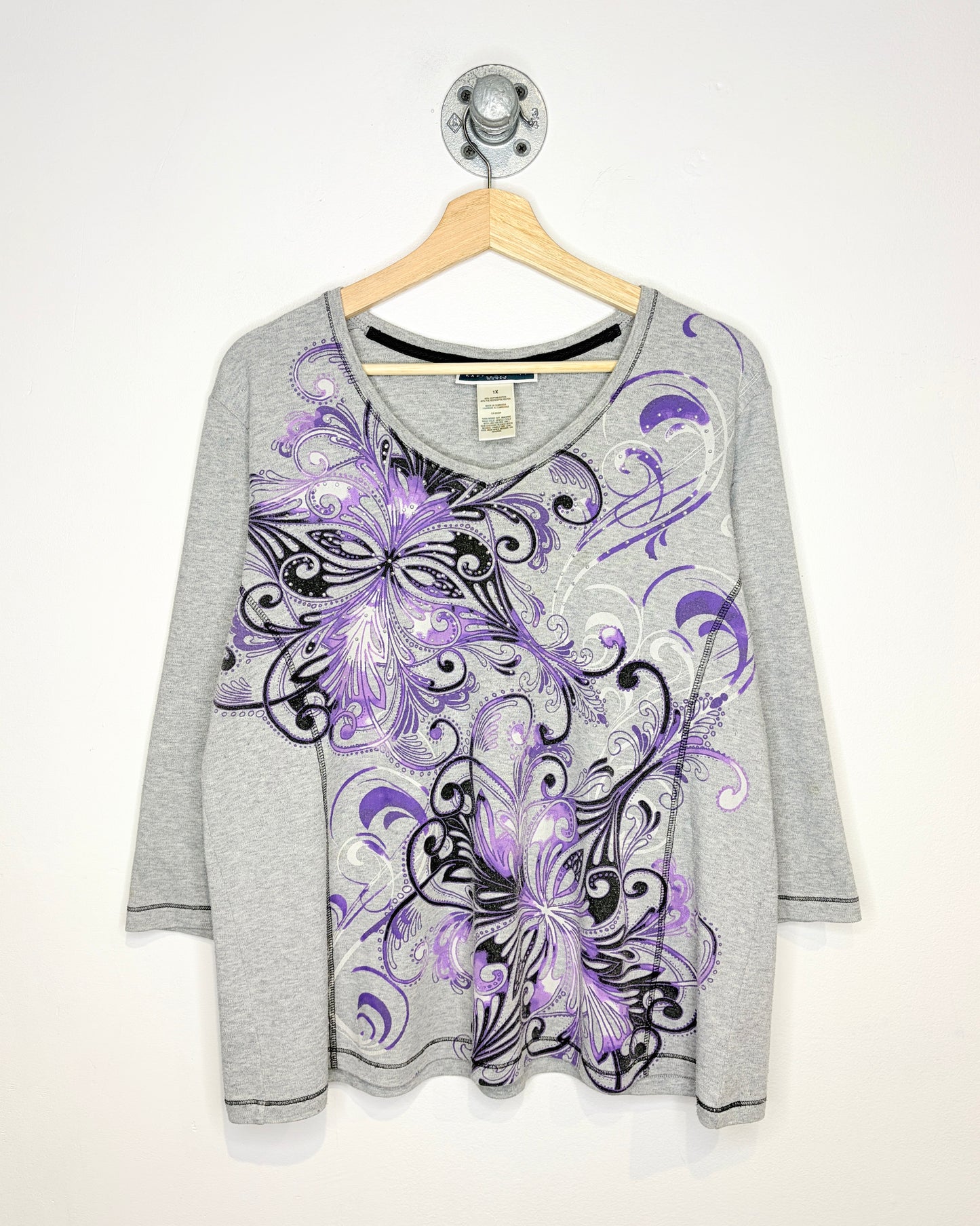 Vintage Y2K Karen Scott Grey V-Neck Longsleeve Shirt