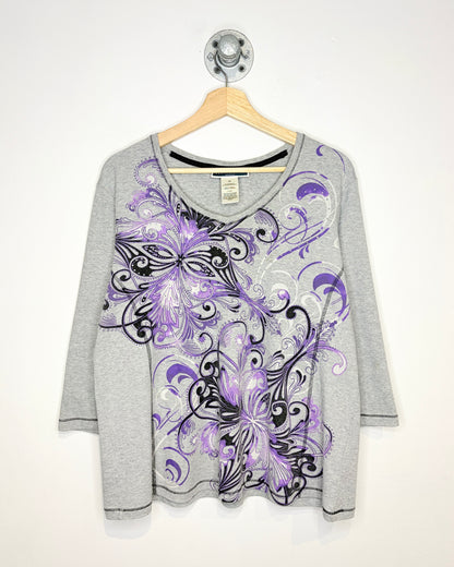 Vintage Y2K Karen Scott Grey V-Neck Longsleeve Shirt