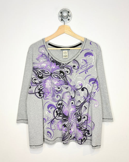 Vintage Y2K Karen Scott Grey V-Neck Longsleeve Shirt
