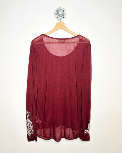 Y2K Women’s Embellished Affliction Style Red Longsleeve Shirt