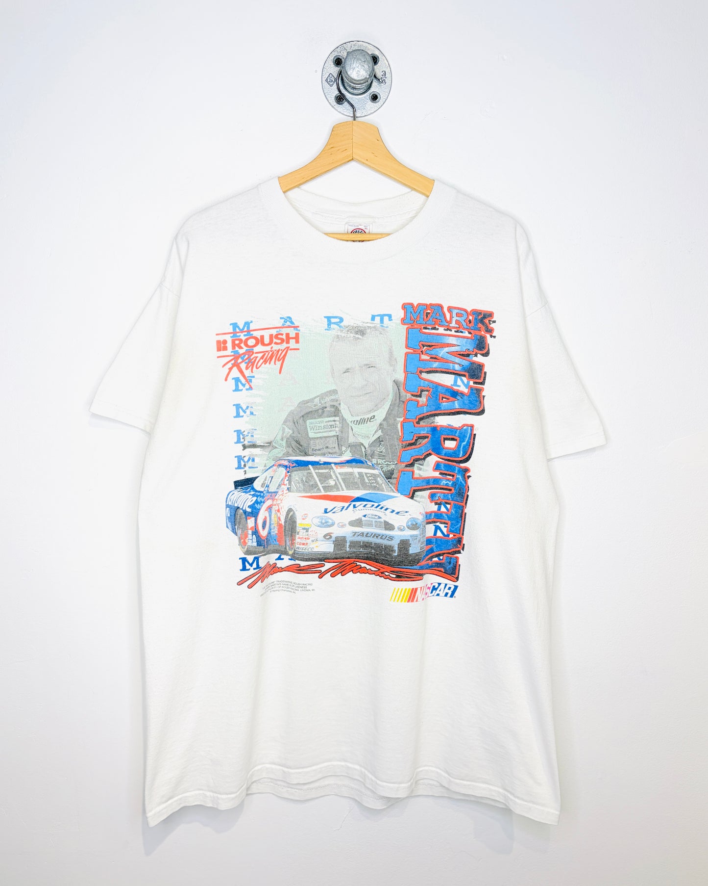 Vintage 2000s Mark Martin Roush Racing Nascar White Tee Shirt
