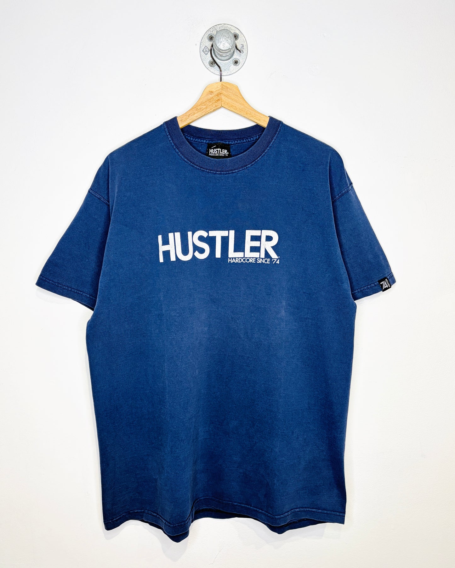 Vintage 90s/00s Hustler Faded Navy Blue Tee Shirt