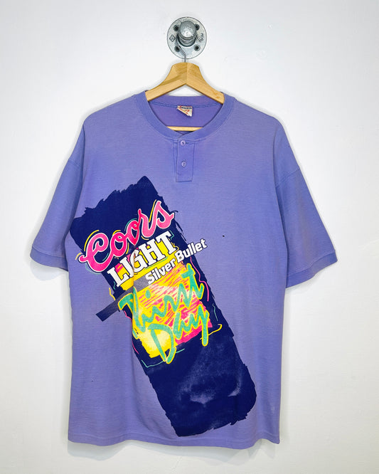 Vintage 90s Coors Light Silver Bullet Light Purple Henley Shirt