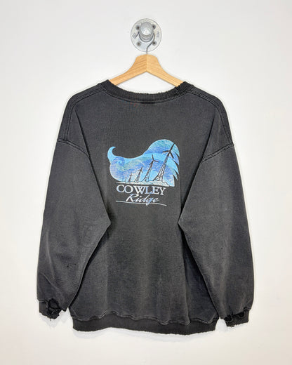 Vintage Cowley Ridge Thrashed & Faded Black Crewneck Sweatshirt