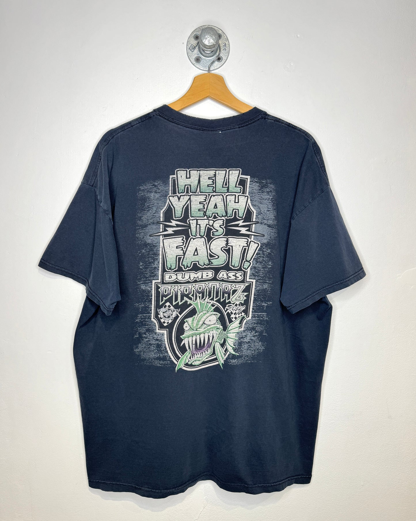 2000s Piranaz Racing Heavily Faded Black Tee Shirt
