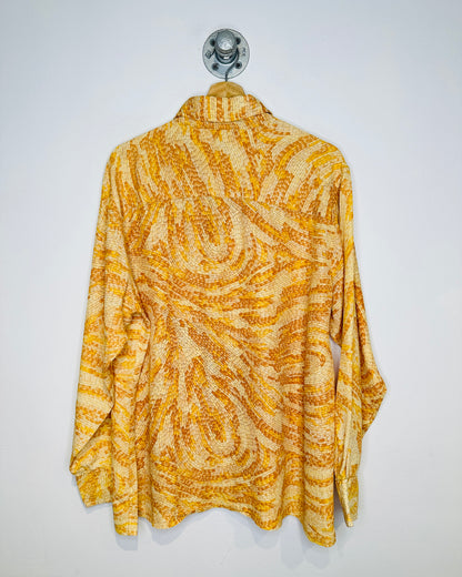 Vintage 1970s Abstract Swirl Brown Long Sleeve One Pocket Button Up Shirt