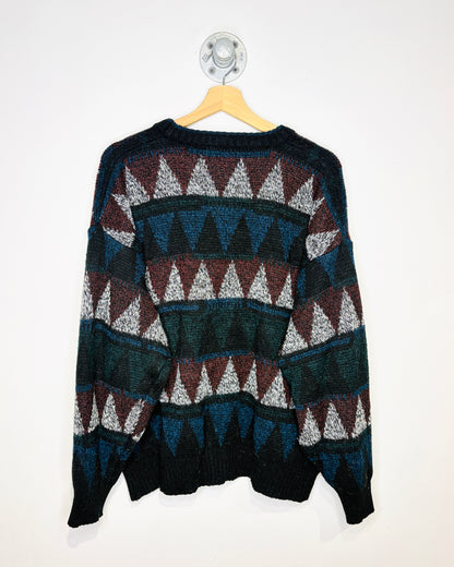 Vintage 1990s Michael Gerald Aztec Print Multi-Colour Acrylic Cardigan