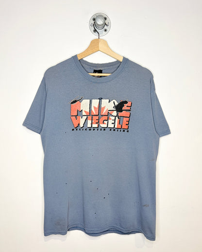 Vintage Mike Wiegele Helicopter Skiing Thrashed Slate Blue Tee Shirt