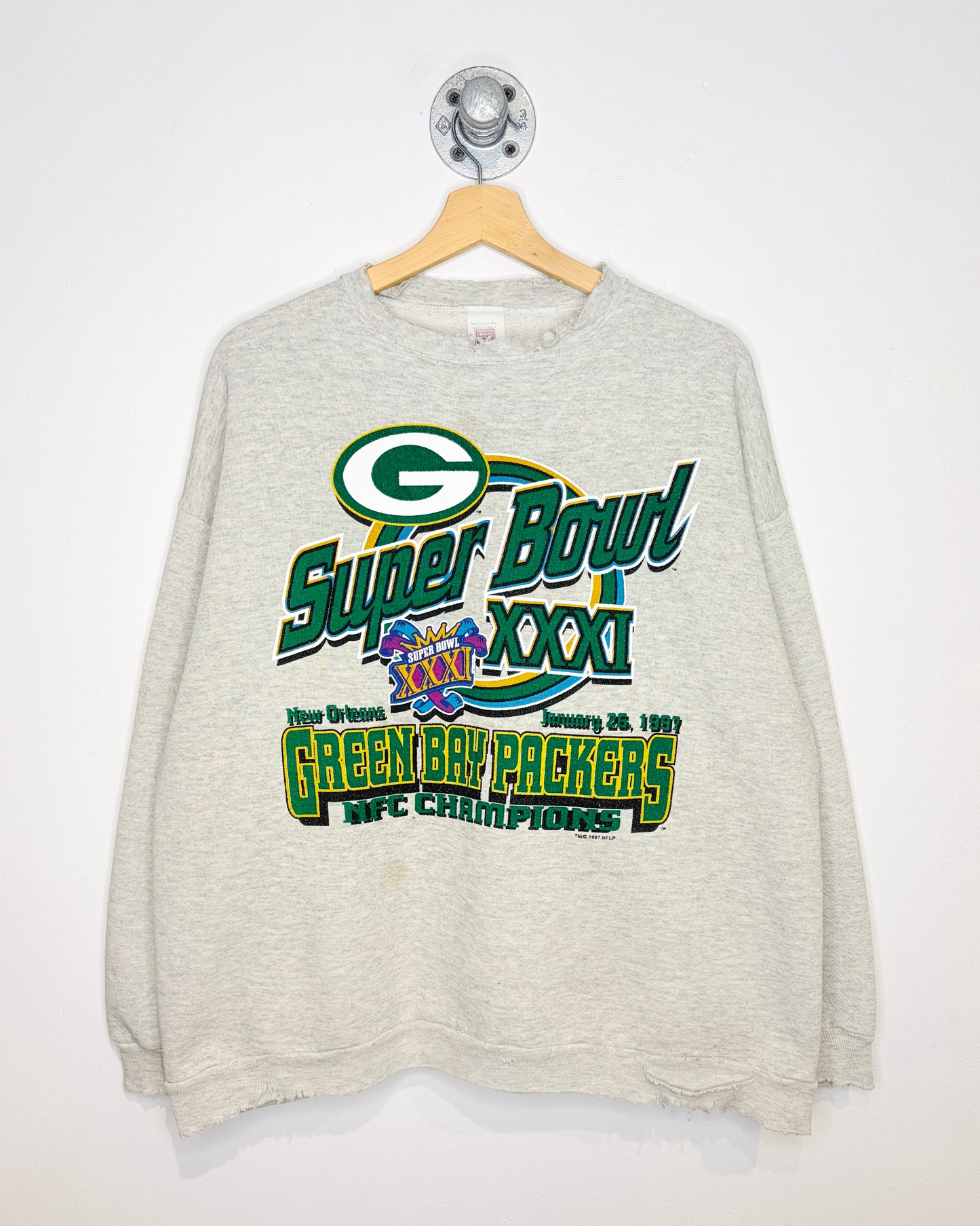 Vintage 1997 New Orleans SuperBowl distressed Grey Crewneck Swearshirt