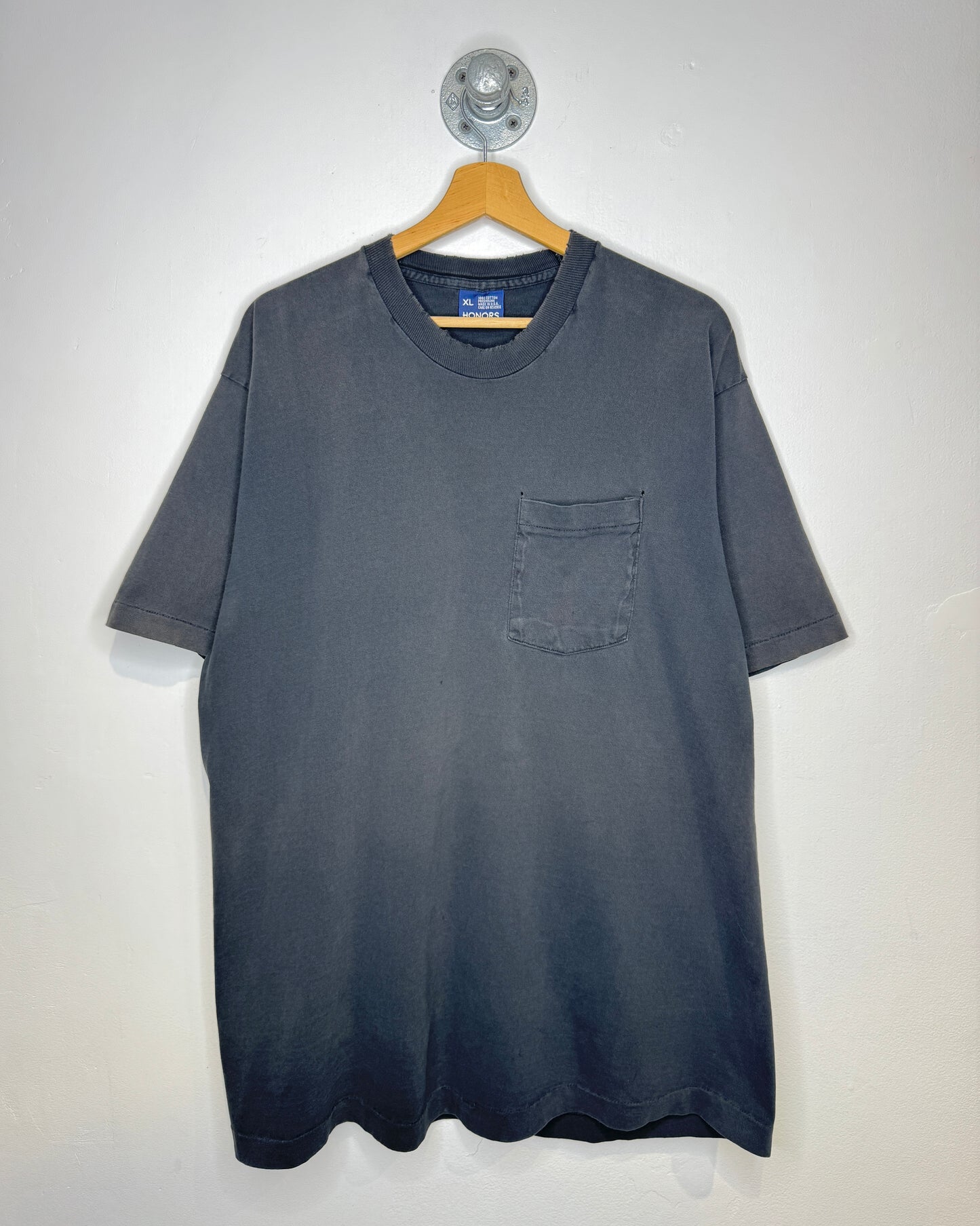 Vintage 90s Blank Faded & Distressed Black Pocket Tee Shirt