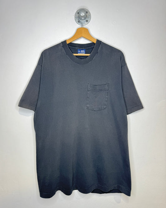 Vintage 90s Blank Faded & Distressed Black Pocket Tee Shirt