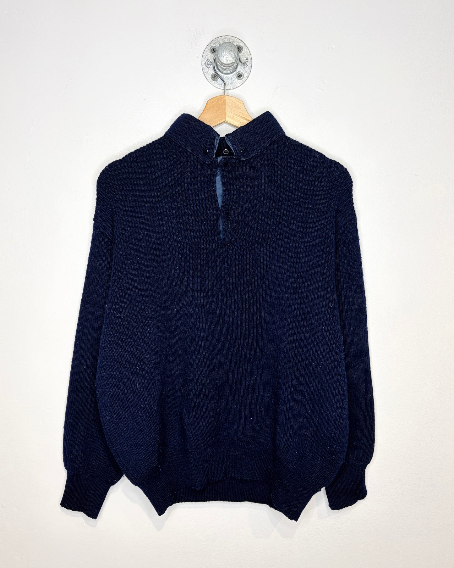Vintage 80s Robe Di Kappa 100% Wool Navy Blue Collared Sweater