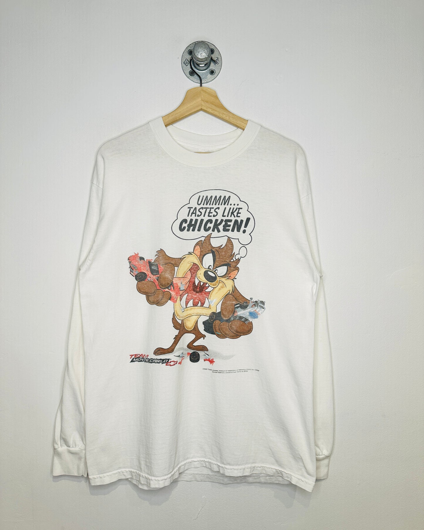 Vintage 2002 Looney Tunes Taz Monte Carlo White Tee Shirt