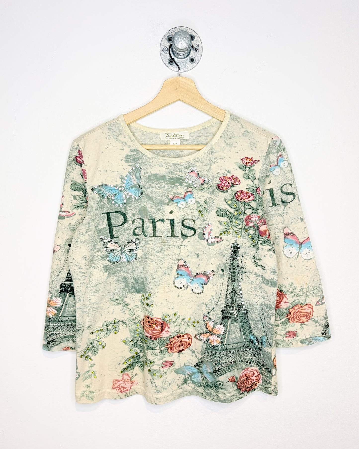 Vintage Y2K Paris AOP Earth Tone Longsleeve Shirt