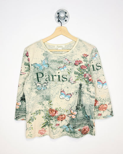 Vintage Y2K Paris AOP Earth Tone Longsleeve Shirt