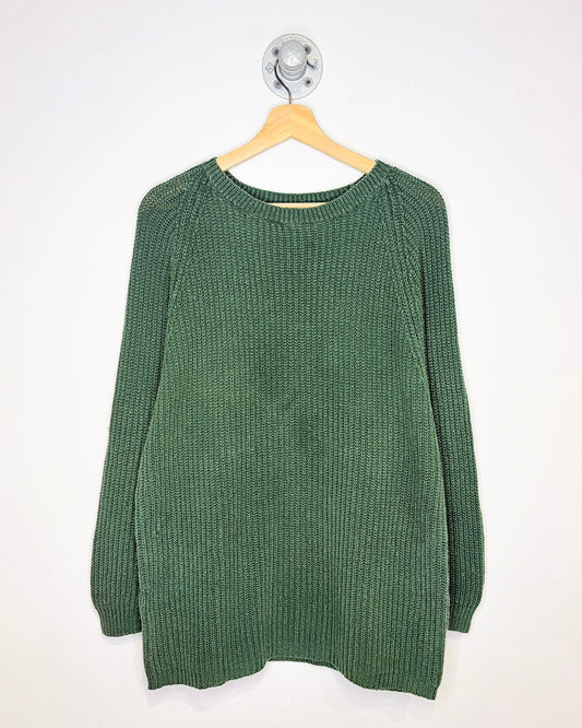 Vintage Early 2000s One Step Up Green Ribbed Cotton Blend Sweater