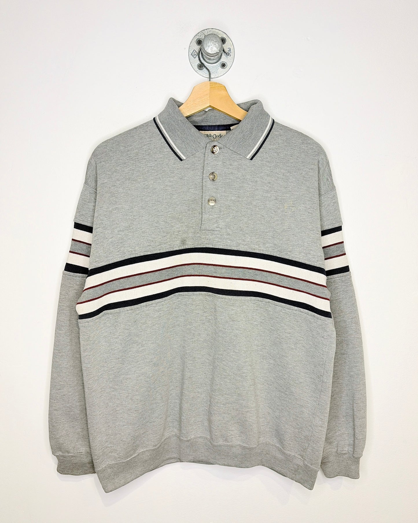 Vintage Ash Creek Striped Grey Collared Sweatshirt